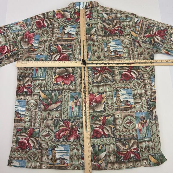 Vintage 90s Reyn Spooner Mele Kalikimaka Hawaiian Camp Shirt Beige XL X-Large - Picture 6 of 6